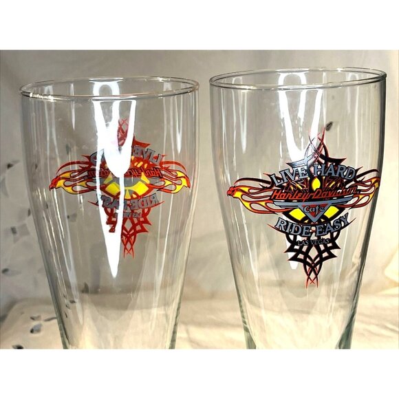 Harley Davidson Ride Easy Cafe Las Vegas Pair Pilsner Beer Glasses - Picture 2 of 14